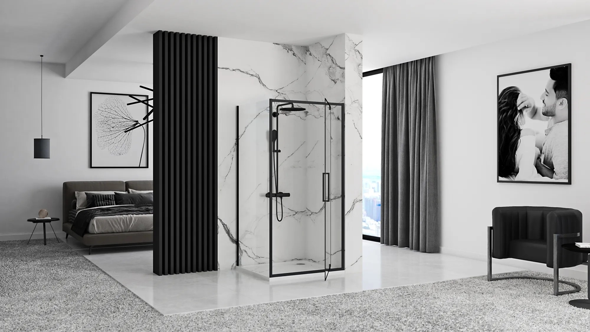 REA hjørnebrusekabine RAPID SWING 80x80 Sort, 80x80x195cm