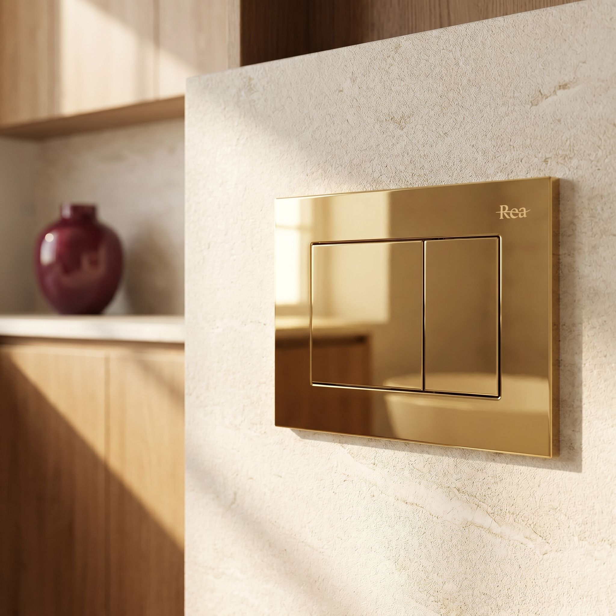 REA betjeningsplade til indbygningscisterne J Guld, 4x24,5x16,5cm