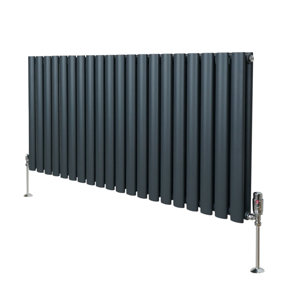Oval søjleradiator og ventiler - 600 mm x 1200 mm - Antracitgrå