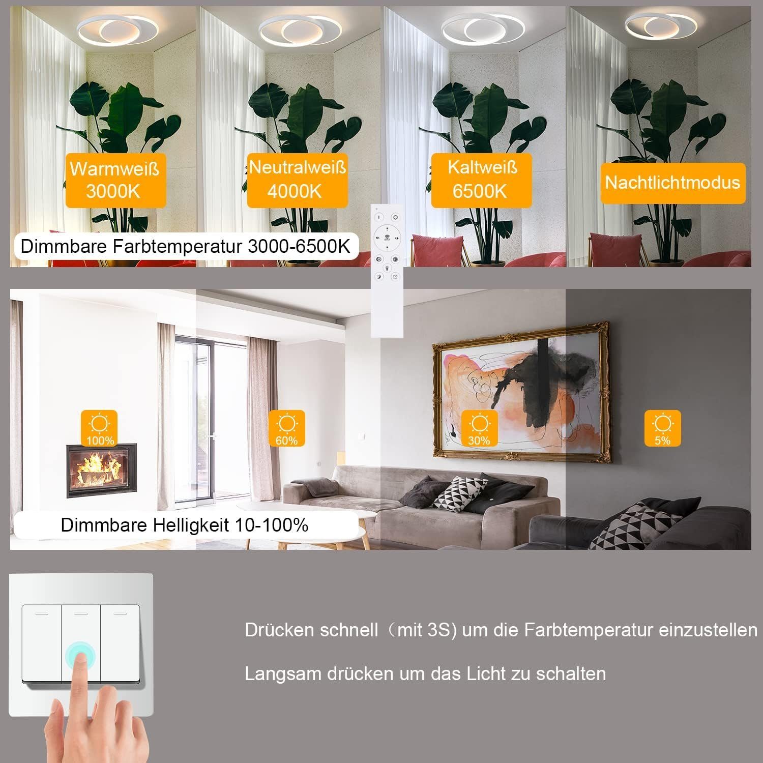 NETTLIFE LED - loftlampe, dæmpbar, med fjernbetjening, Loftlampe, 35W, moderne, flad, rund, 41CM