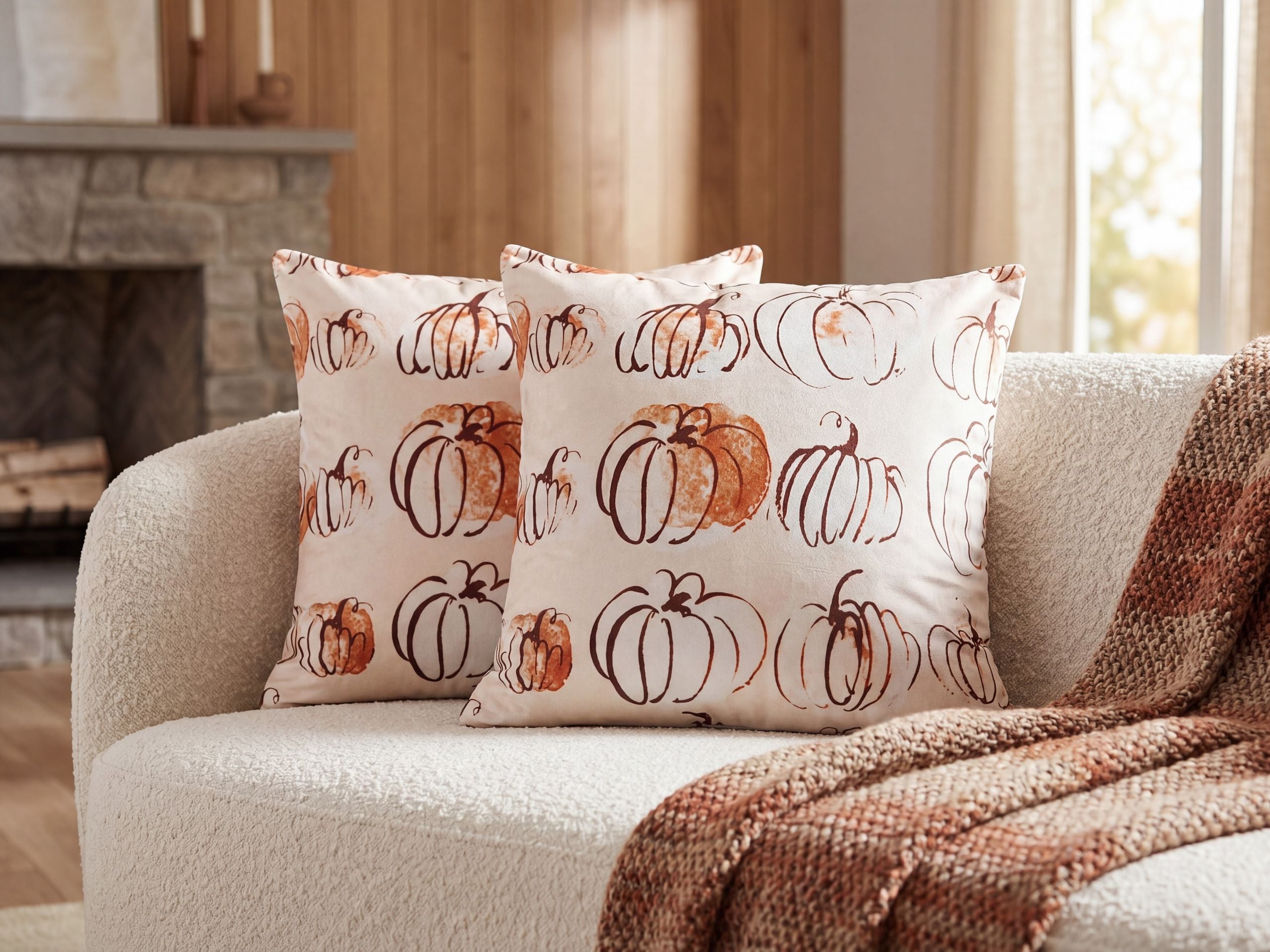 Sæt af 2 pyntepuder CUCURBITA 45 x 45 cm Velour Beige Plante mønster