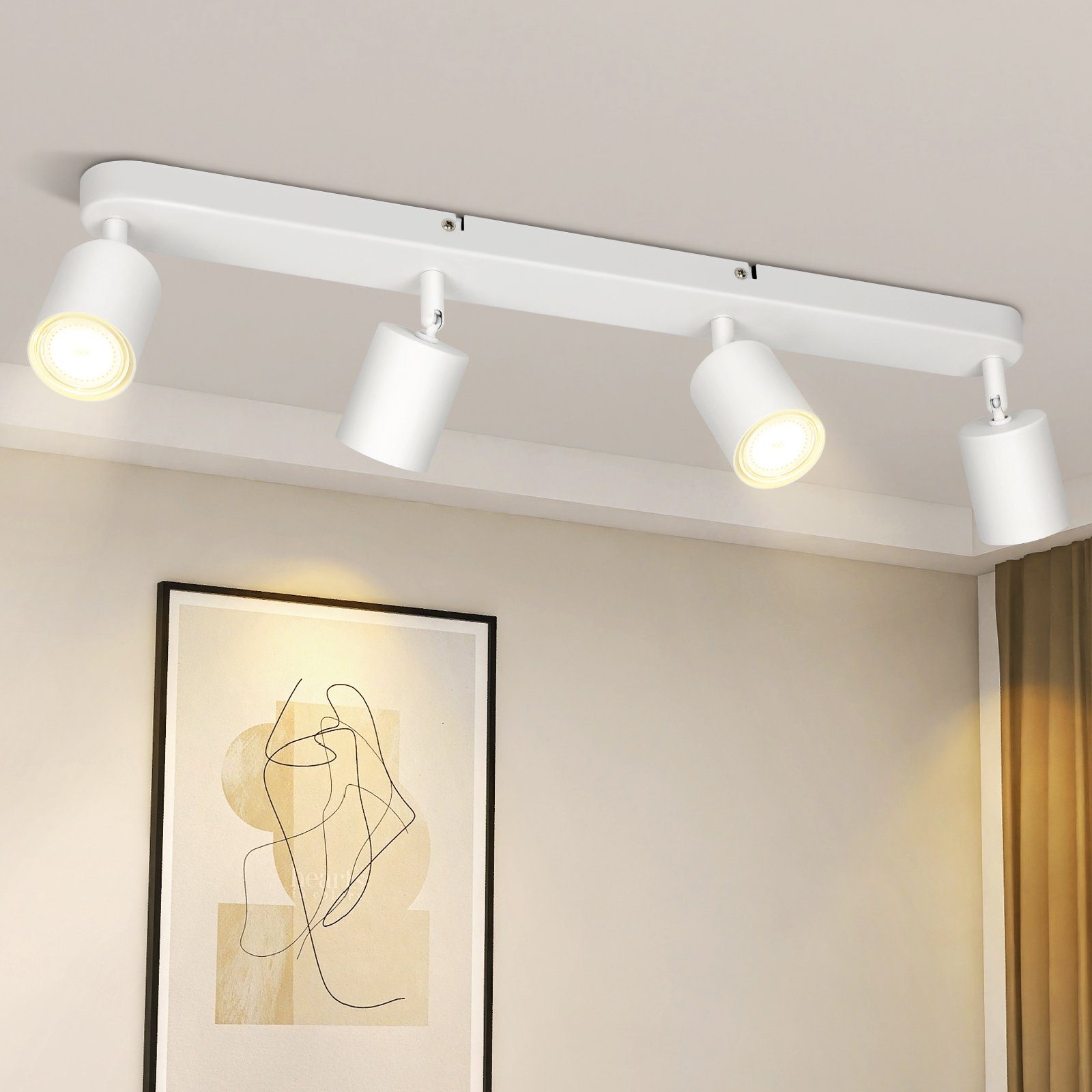 NETTLIFE 4 moderne, justerbare GU10 loftspotlights i hvid til stue, entré, soveværelse, spisestue, køkken
