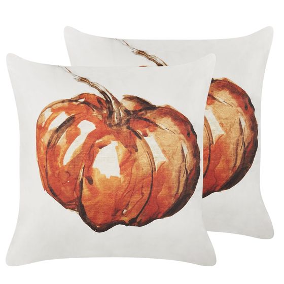 Sæt af 2 pyntepuder CURBITA 45 x 45 cm Velour Beige Plante mønster