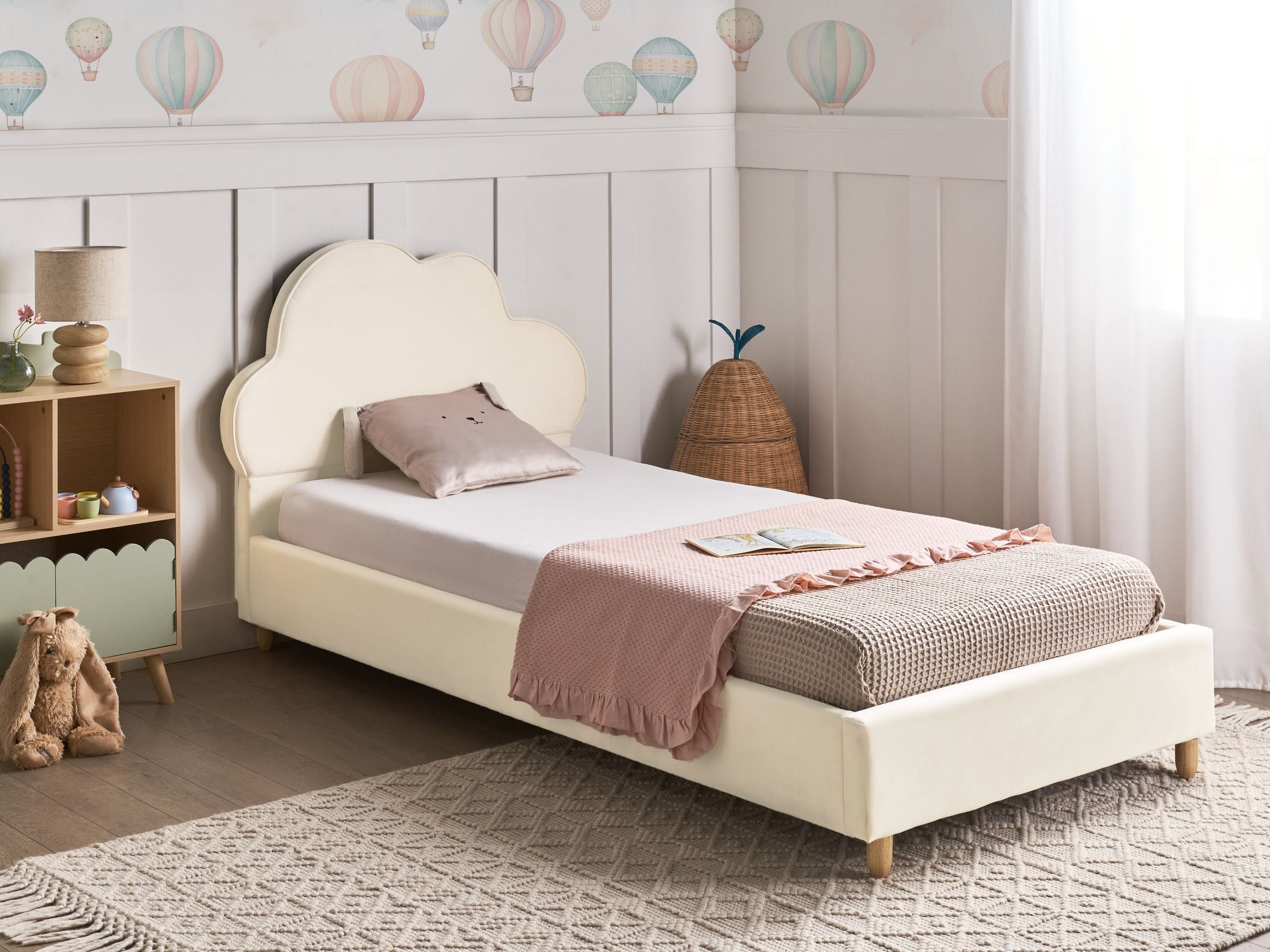 Børneseng Sky Velour BELLEVUE 90 x 200 cm Lys Beige