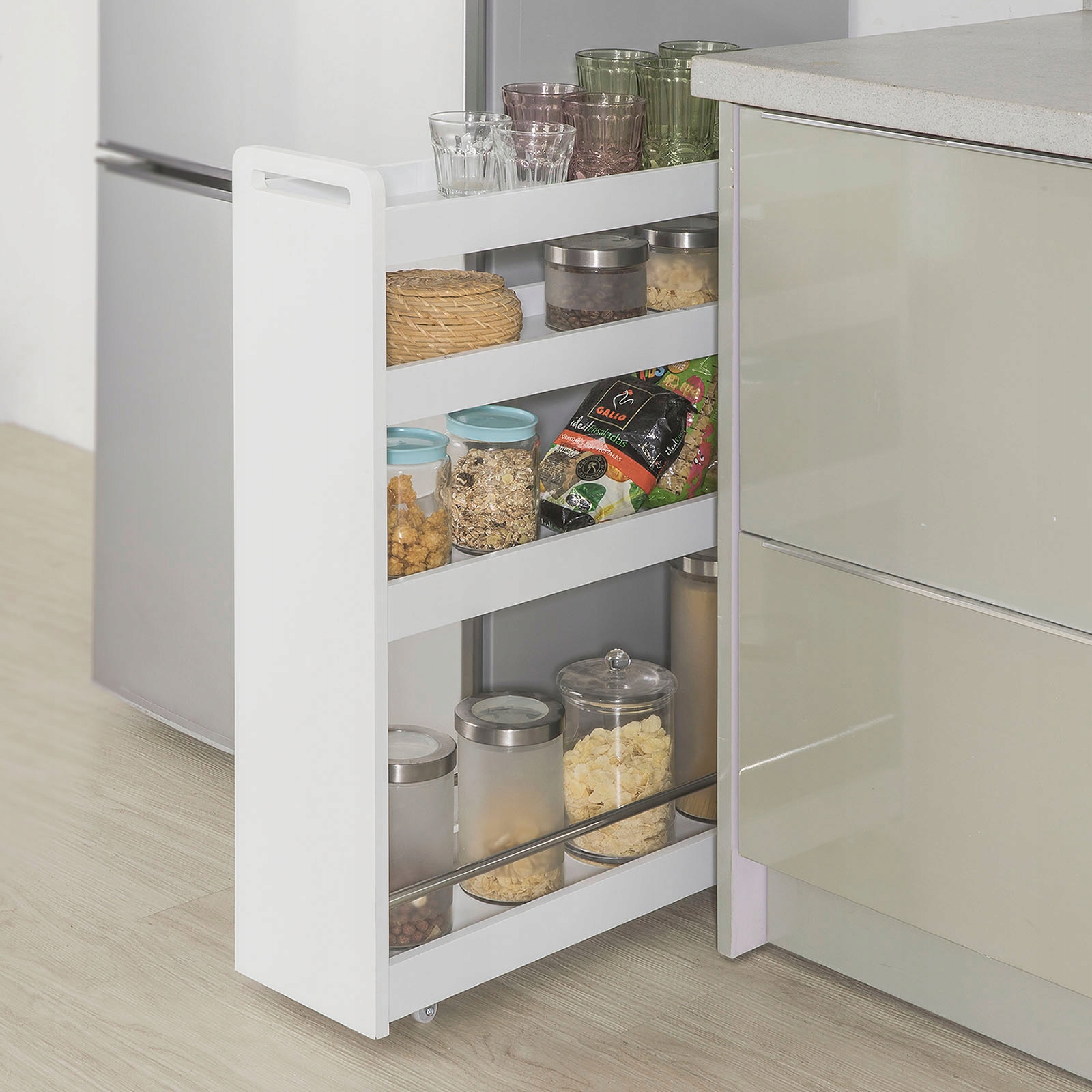 SoBuy niche-hylde, pladsbesparende badeværelsesvogn, små møbler 20 cm brede NSR01-W