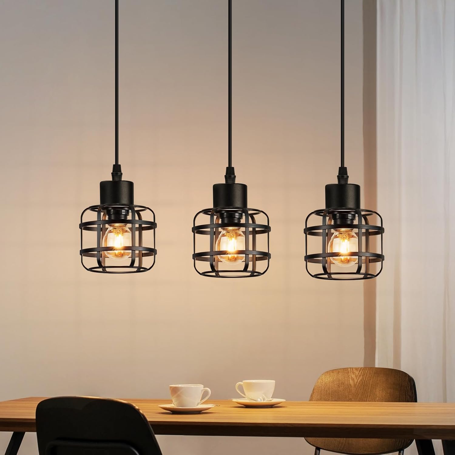NETTLIFE pendellampe sort vintage-stil pendellampe, industriel stil, 3 lyskilder, rund, E14