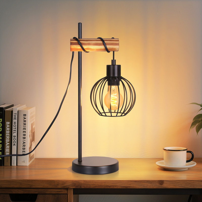 NETTLIFE Vintage bordlampe stue sengelampe E27: Retro bordlampe med 1 lyskilde og industrielt design i sort metal - uden pære