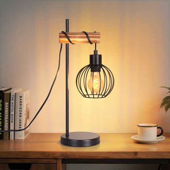 NETTLIFE Vintage bordlampe stue sengelampe E27: Retro bordlampe med 1 lyskilde og industrielt design i sort metal - uden pære