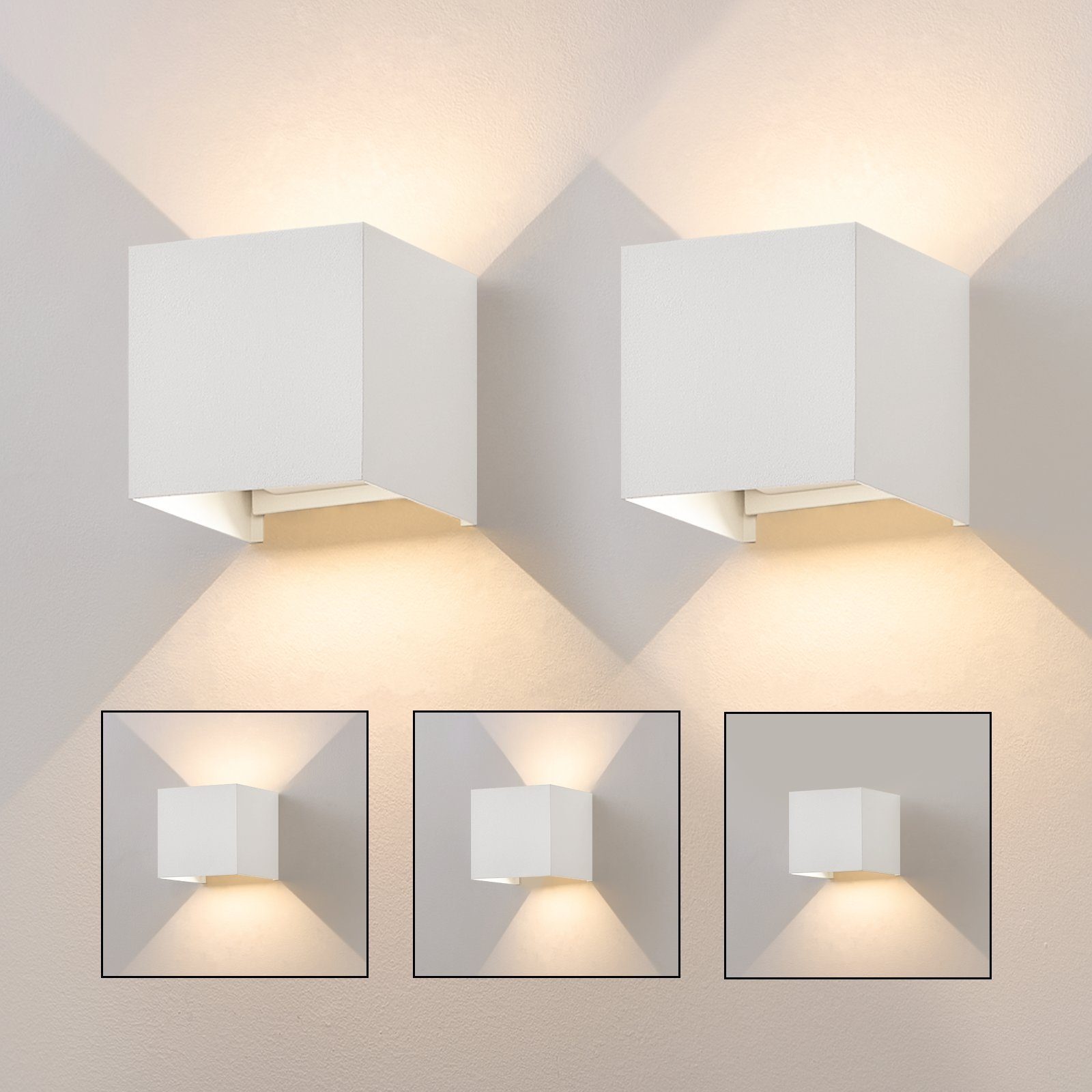 NETTLIFE 5W LED væglampe, 2 stk. - Udendørs/indendørs væglampe hvid, justerbar dobbeltstrålende vandtæt IP65 230V 3000K
