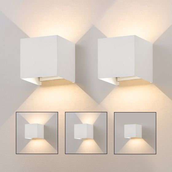 NETTLIFE 5W LED væglampe, 2 stk. - Udendørs/indendørs væglampe hvid, justerbar dobbeltstrålende vandtæt IP65 230V 3000K
