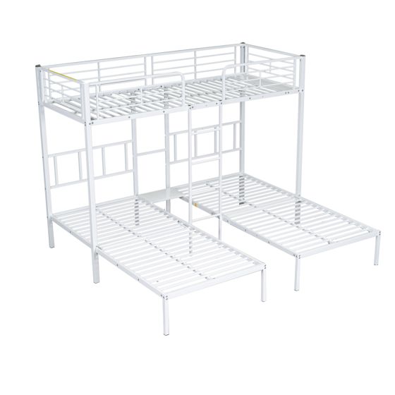 Køjeseng 3-personers 90 x 200 cm, hvidt jern, sikkerhedsgelænder + bord