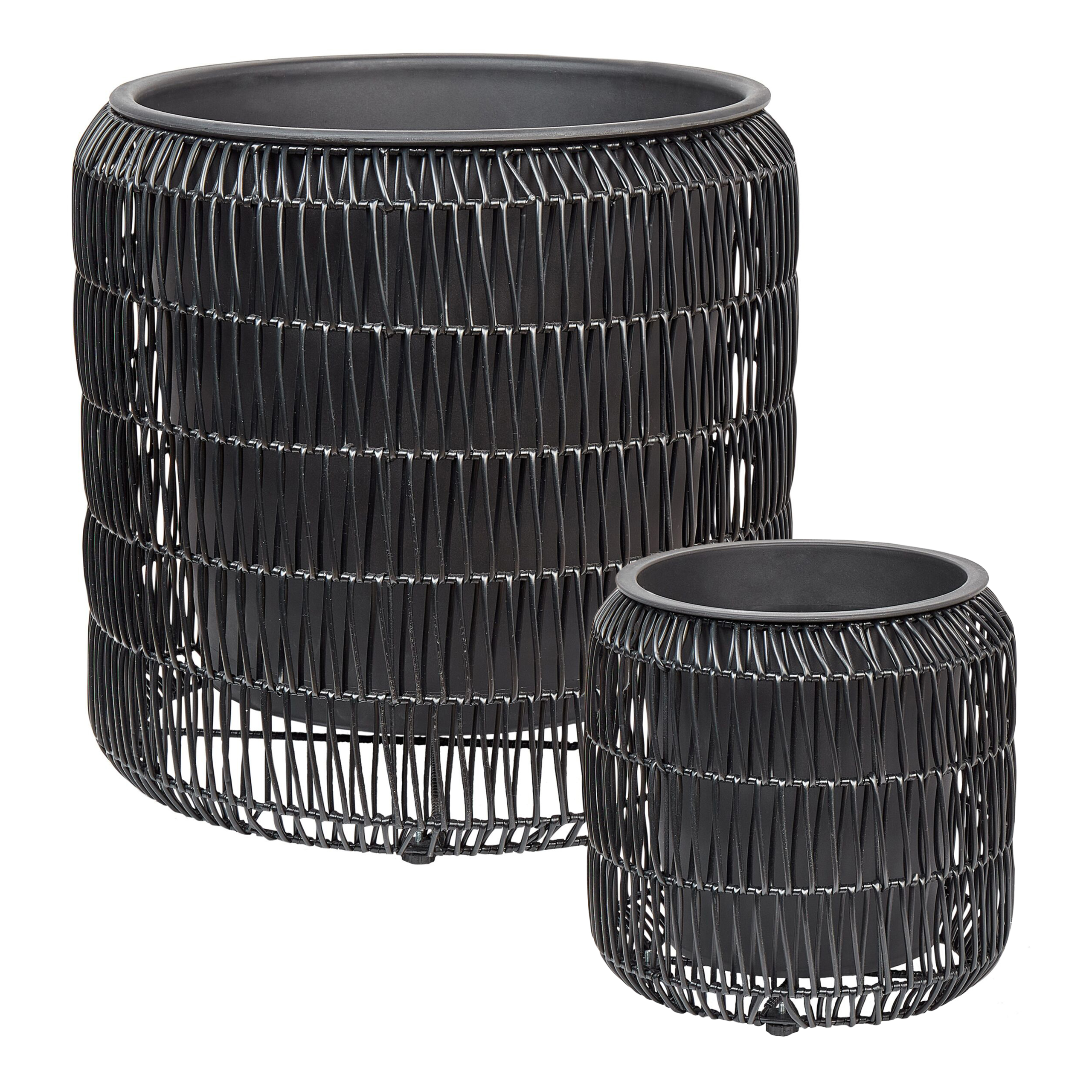 Sæt med 2 plantekrukker BRODIEA 26/45 cm PE-rattan Sort
