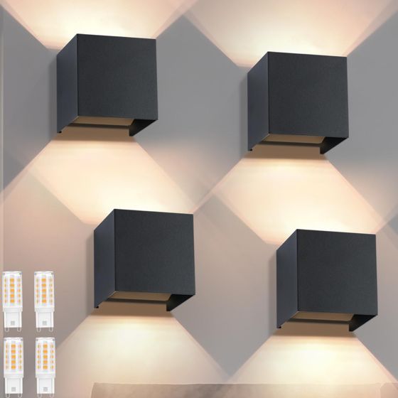 NETTLIFE 4 LED-væglamper til udendørs/indendørs brug, sort up-down, IP65, til hjemmet, trappeopgang