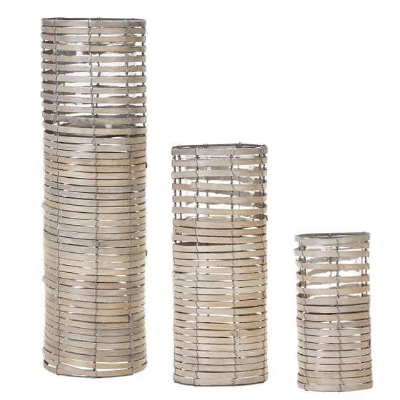 Sæt af 3 lysestager ROVARE 60/39/25 cm Poppeltræ Grå