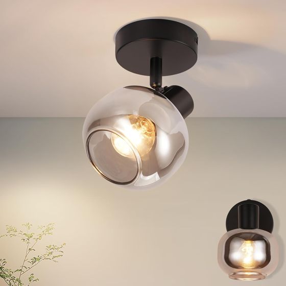 NETTLIFE Loftlampe til stue sort loftlampe 1 E14 grå loftlampe retro glas vintage - loftlampe