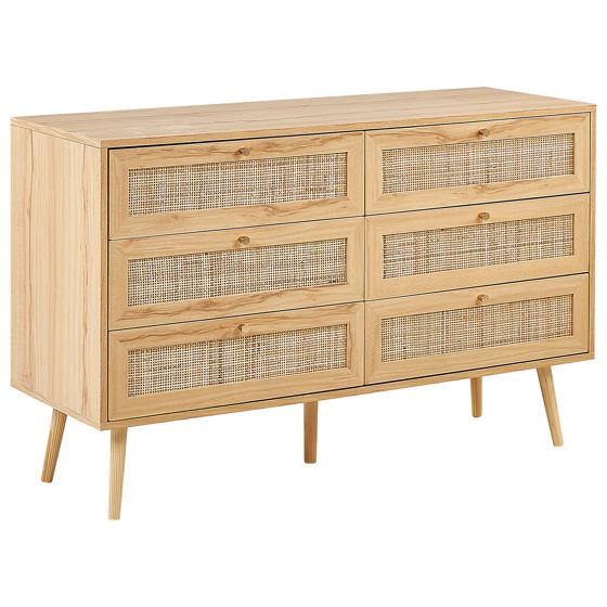 6 skuffers kommode PEROTE Rattan Lysebrun