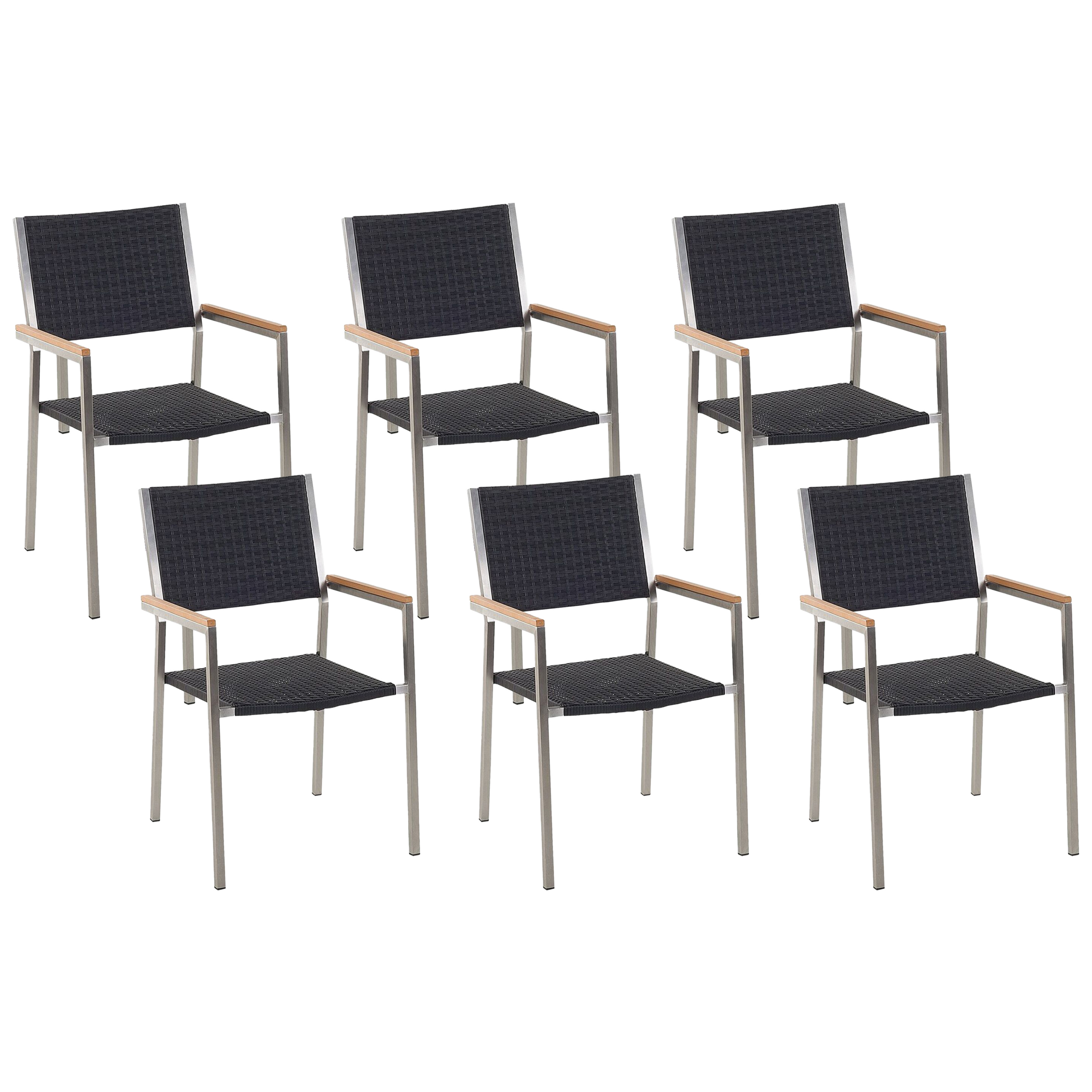 Sæt af 6 havestole GROSSETO PE-rattan Sort