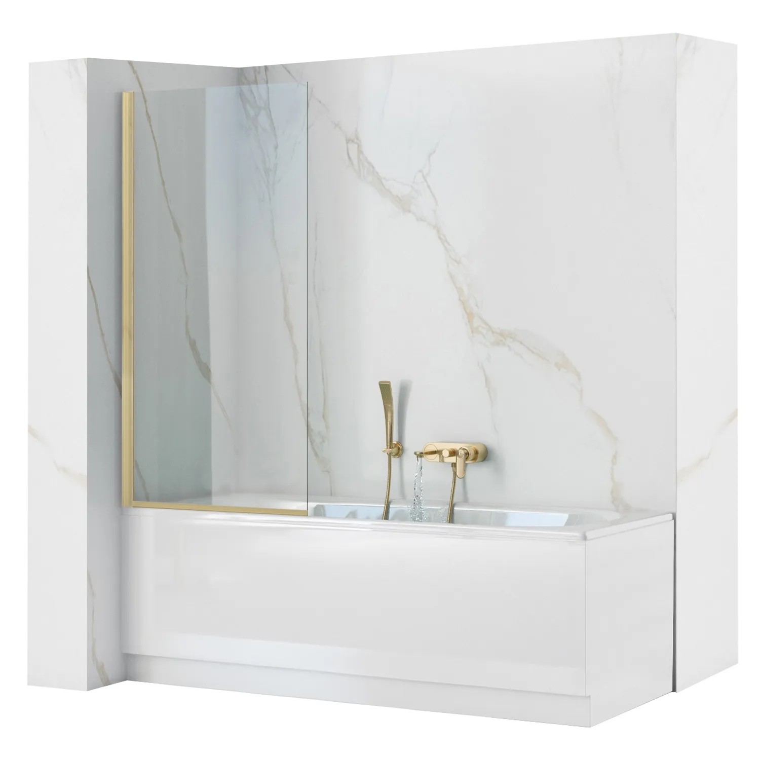 REA badekarsskærm ELEGANT 80 Børstet guld, 1,8x81x140cm