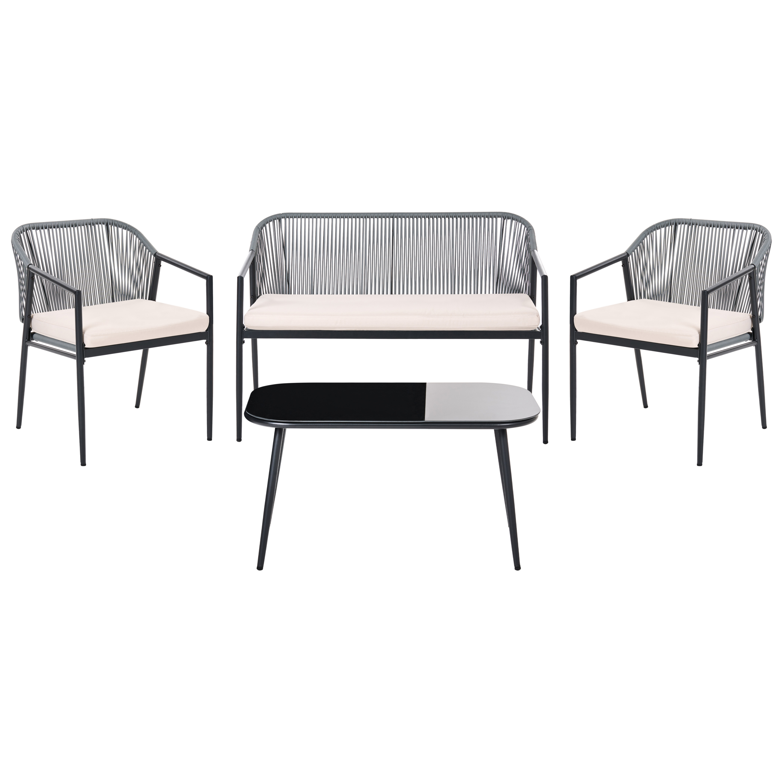 Loungesæt med bord 4 personers FLERO PE-rattan Sort