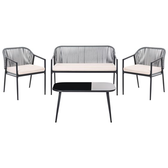 Loungesæt med bord 4 personers FLERO PE-rattan Sort