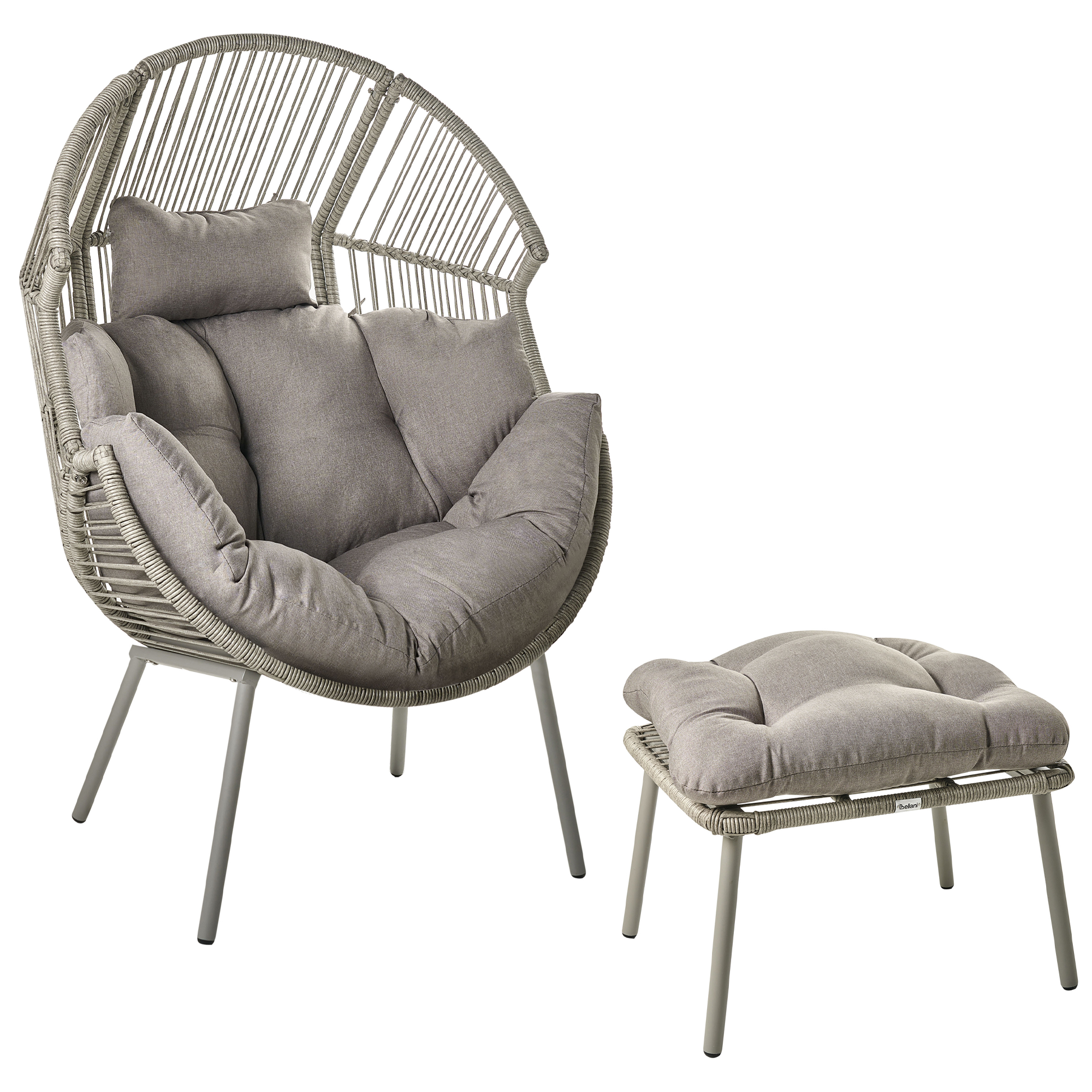 Havestol MURANO med fodskammel PE-rattan Grå