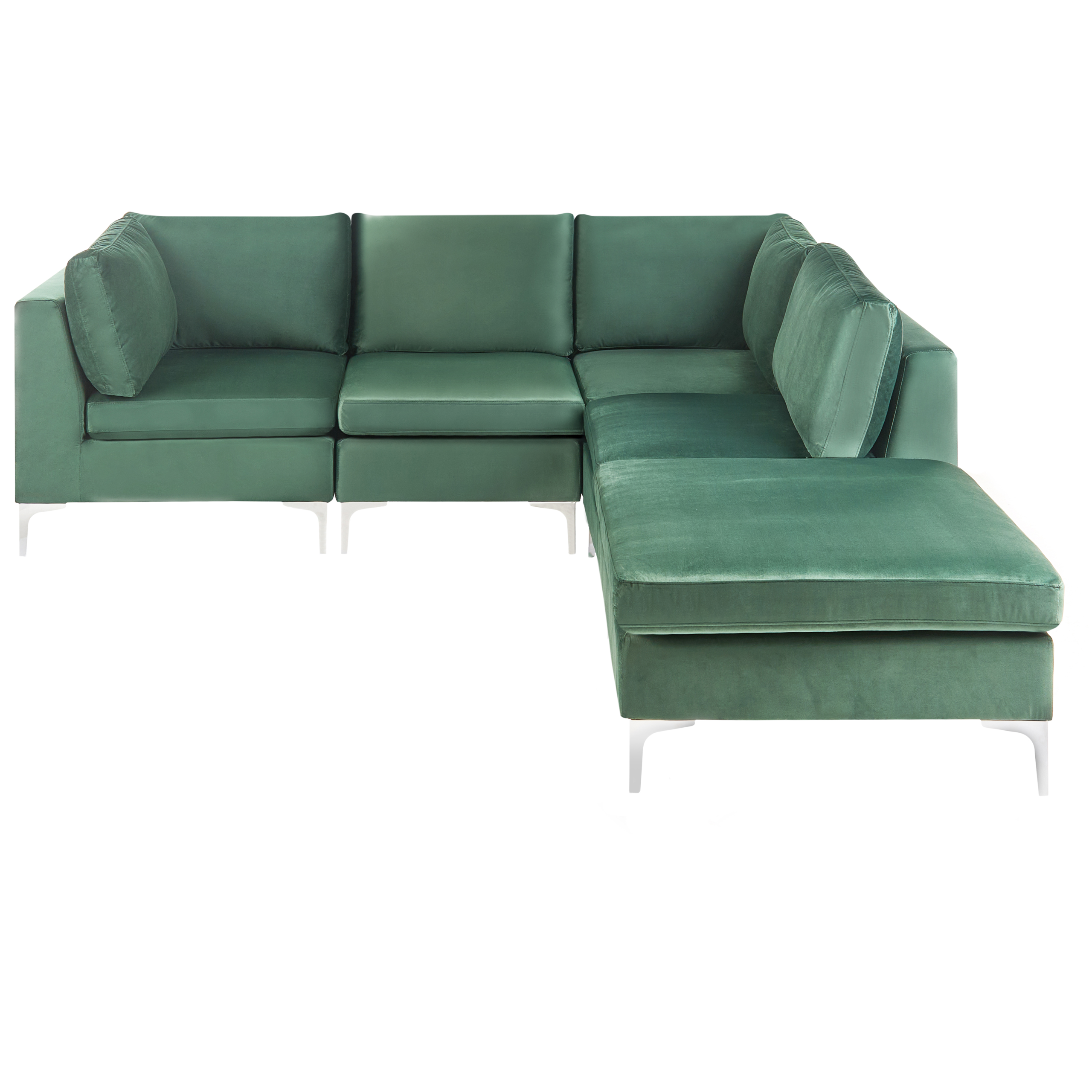 Hjørnesofa modul 4 personers EVJA med fodskammel Velour Grøn Venstrevendt