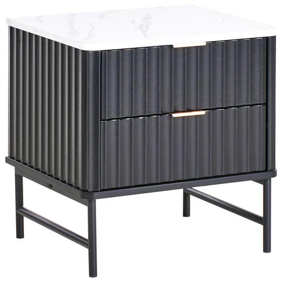 Natbord med 2 skuffer GLASTONBURY Marmor/sort