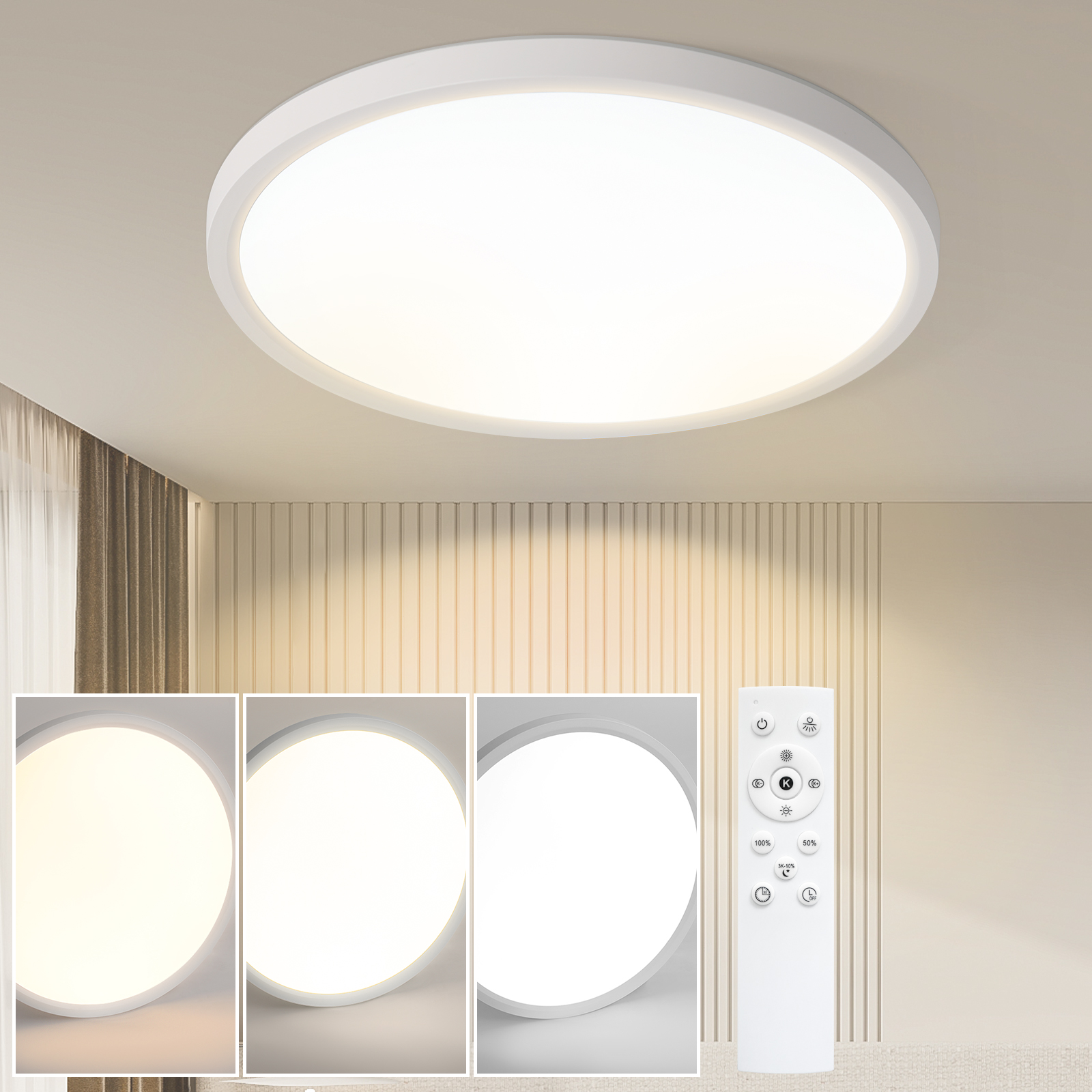 NETTLIFECeilinglampe, Flad, LED - loftlampe - Ø30cm Badeværelse, lampe Køkken, lampe, Dæmpbar, RundHvid, 24W
