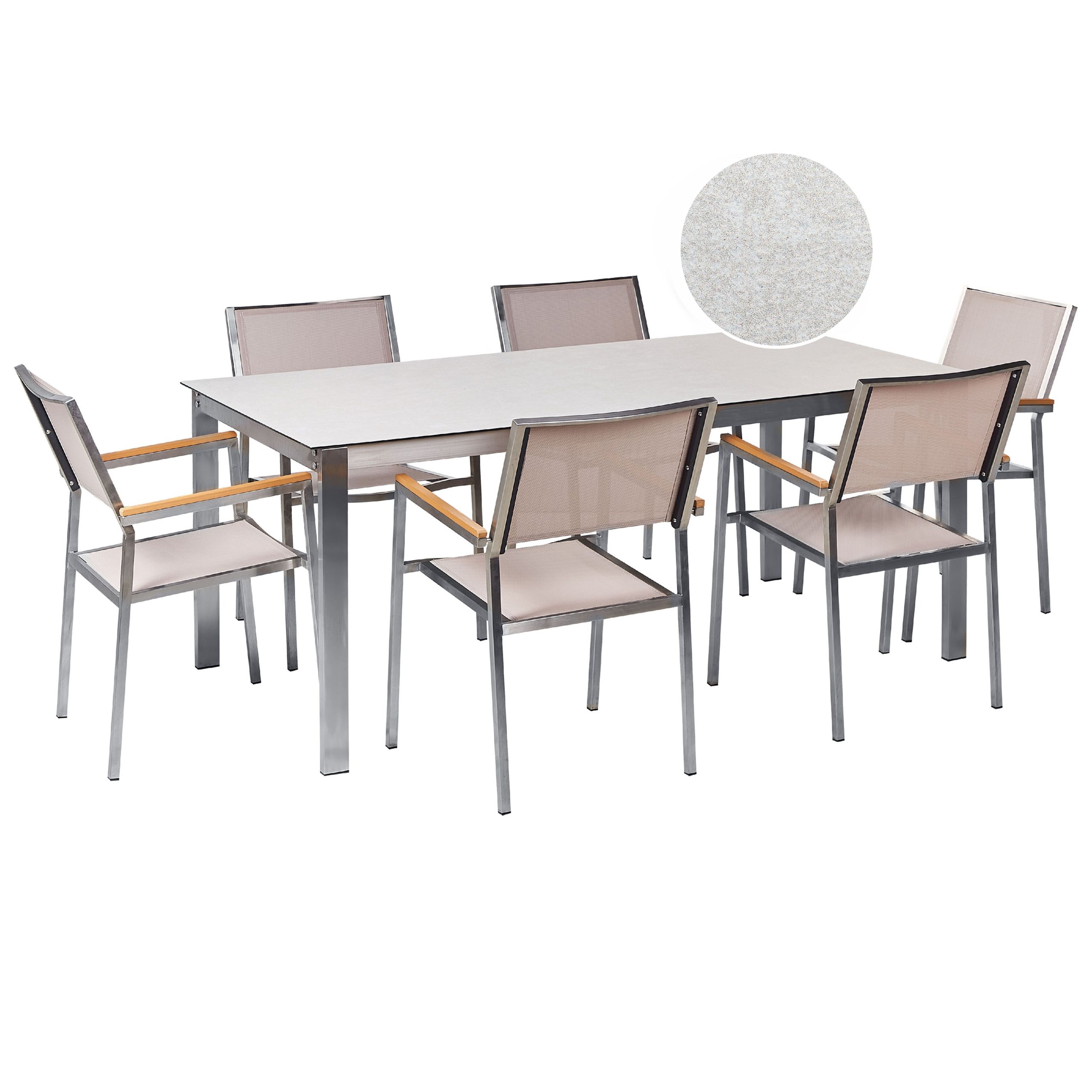 Havemøbelsæt 6 personers COSOLETO/GROSSETO Hærdet glas Marmor effekt Hvid/beige