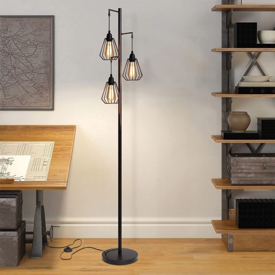 NETTLIFE - gulvlampe til stuen, vintage - gulvlampe, sort - Vintage E27 - design - gulvlampe, 163 cm