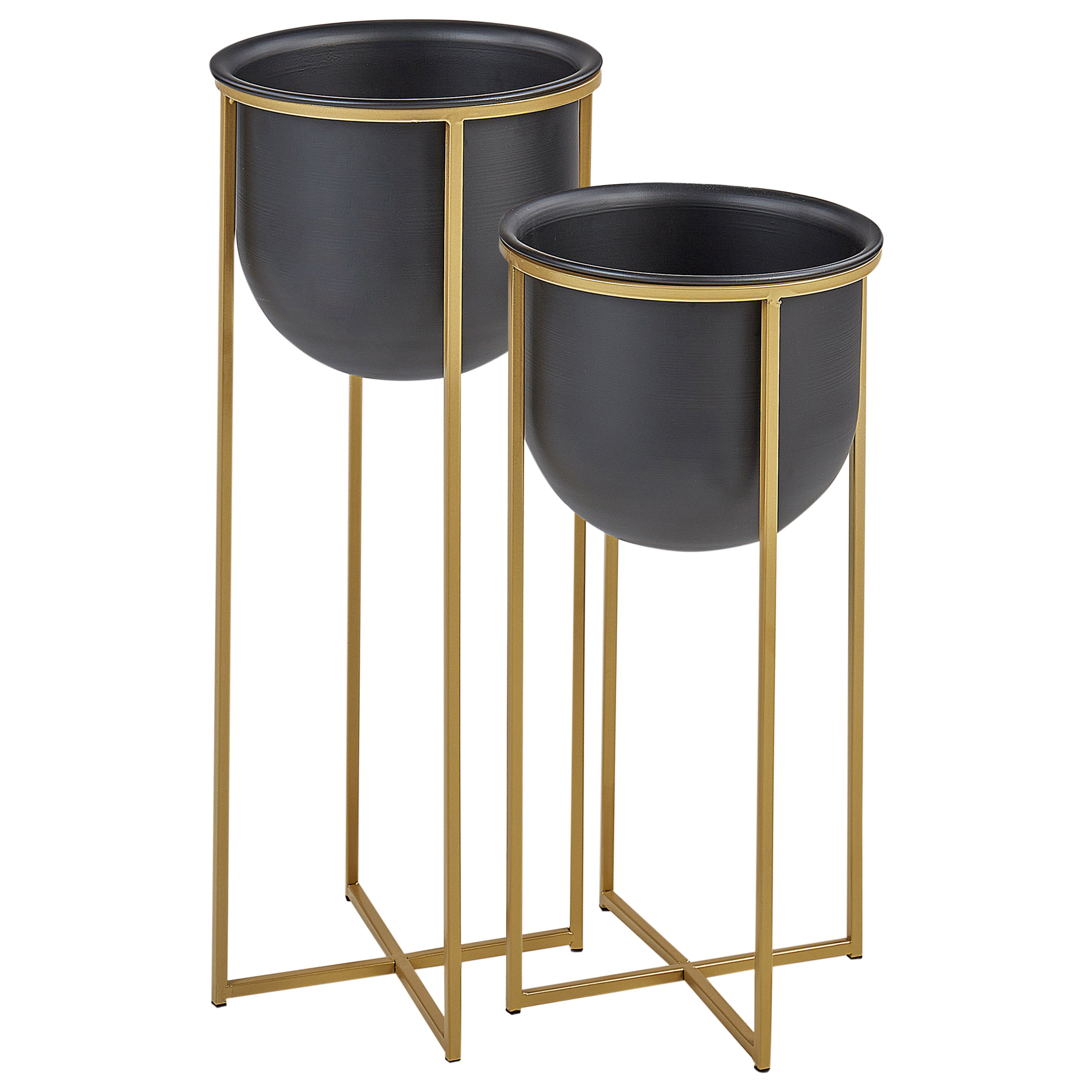 Sæt af 2 forhøjede plantekrukker THUJA 21 cm Metal Sort
