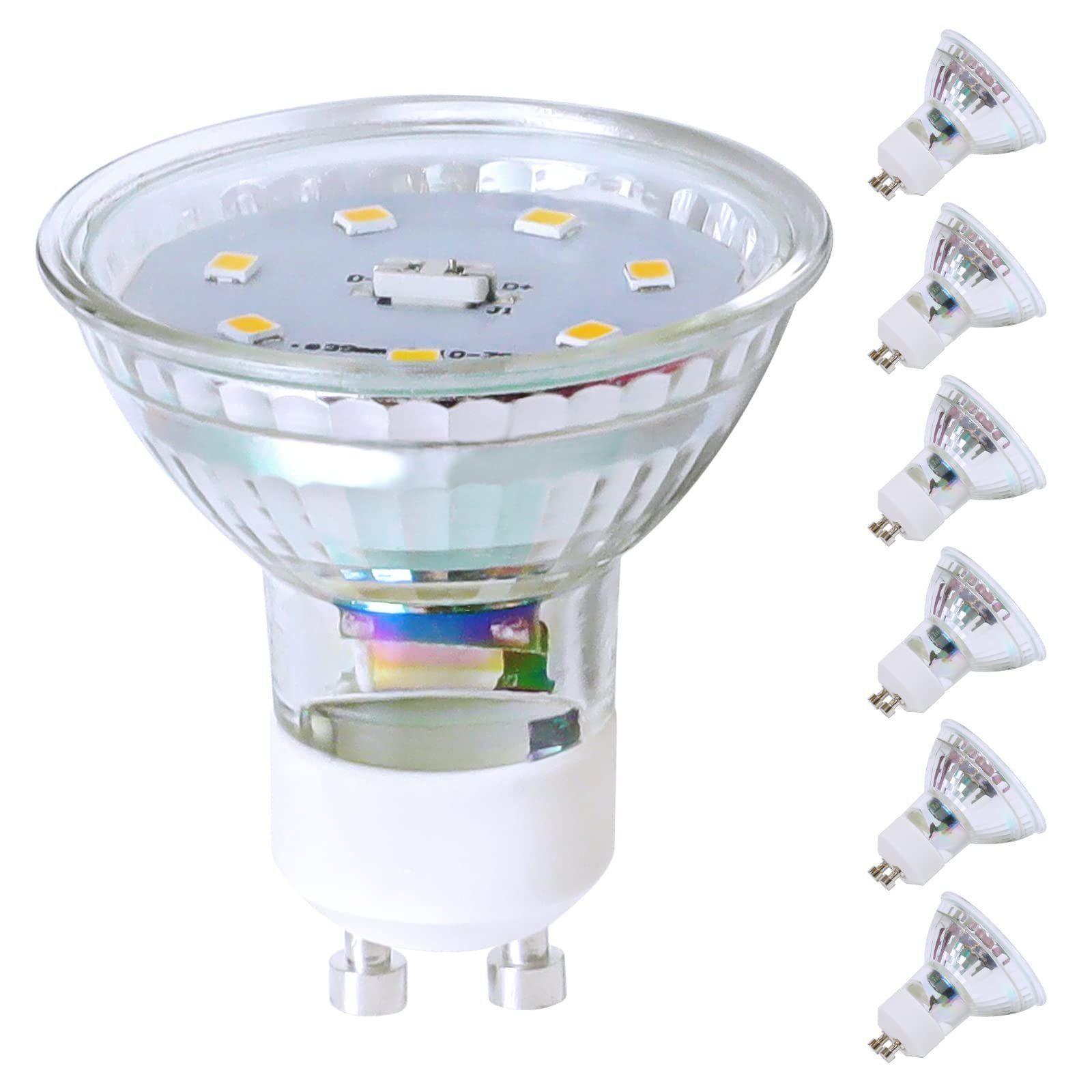 NETTLIFE 6 stk. GU10 LED-pærer, neutral hvid, 5 W, erstatter 50 W pære, 4000 K, energibesparende, 110° strålevinkel