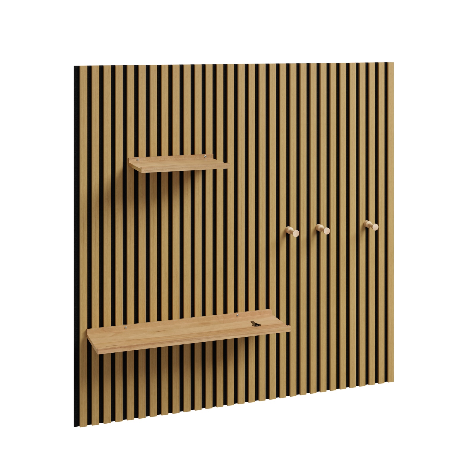Vægmonteret jakkeholder med hylder og hængere, natural, 120x120 cm, FHK40-N