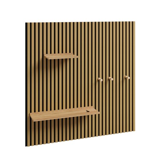 Vægmonteret jakkeholder med hylder og hængere, natural, 120x120 cm, FHK40-N