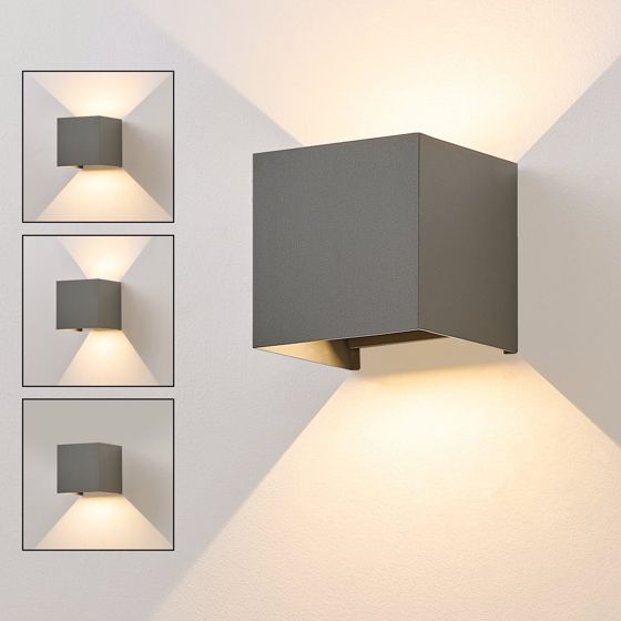 NETTLIFE LED - væglampe 5W - Udendørs/indendørs væglampe grå, justerbar dobbeltstråle, vandtæt IP65 230V 3000K