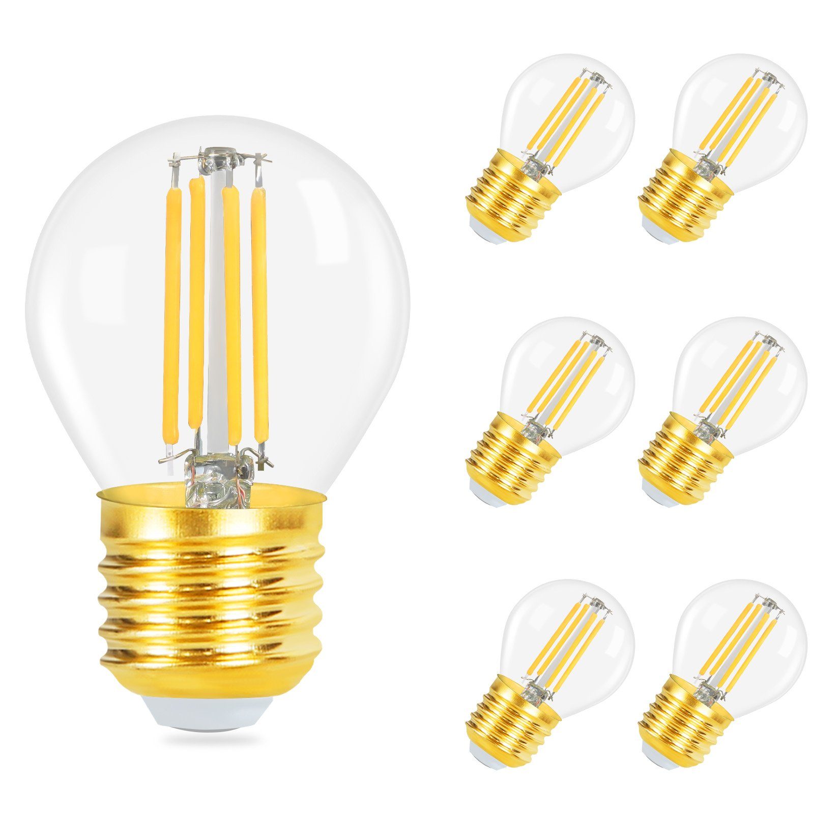 NETTLIFE 6 stk. E27 LED Vintage glødetrådspærer, varm hvid, 2700K, 4 W, G45 model