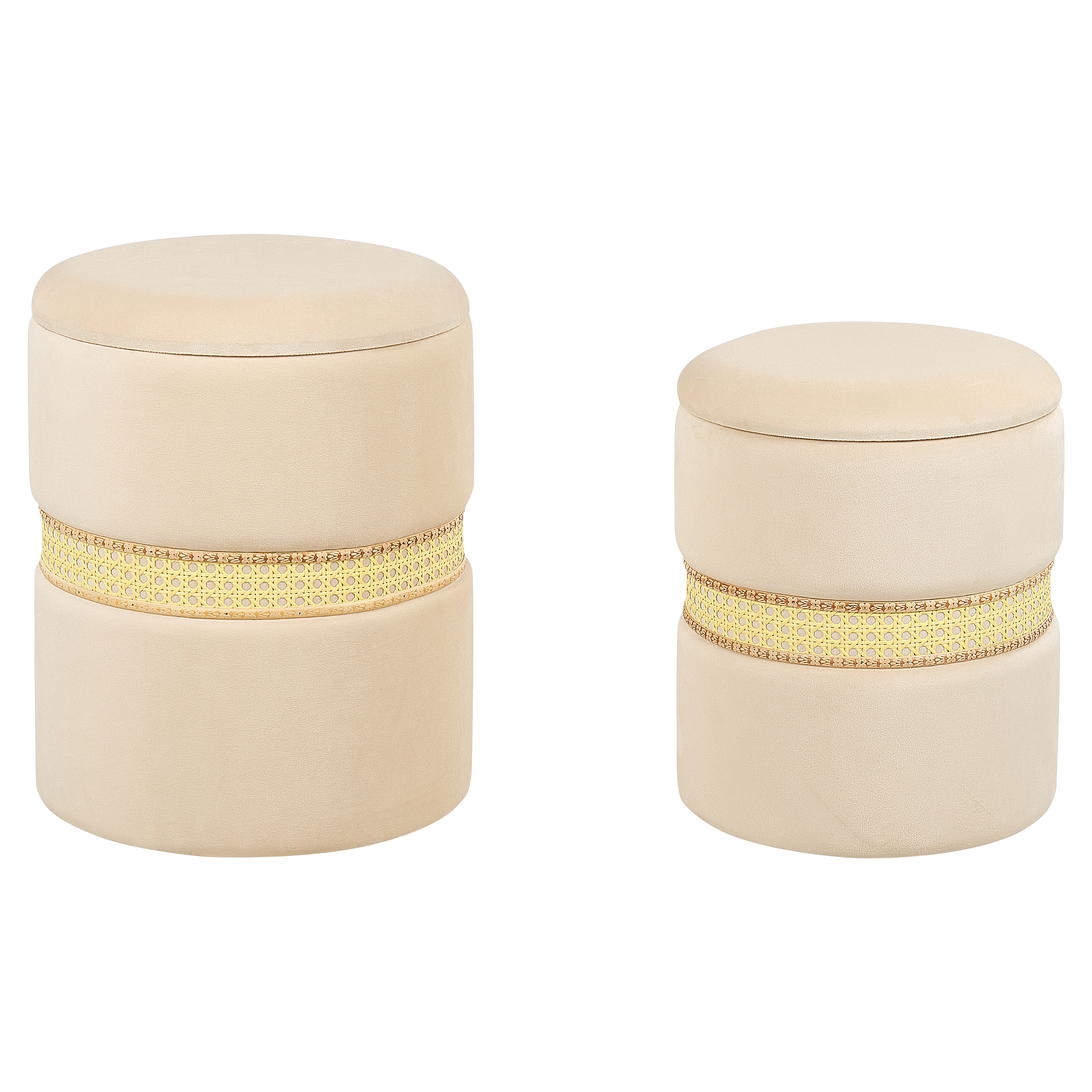 Sæt af 2 opbevaringspuffer MEDFORD Velour Lys Beige