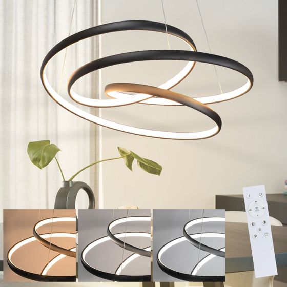 NETTLIFE LED - pendellampe, sort jern, diameter 24 cm dæmpbar, 50 cm, moderne pendellampe med fjernbetjening til stue, lampe 55W