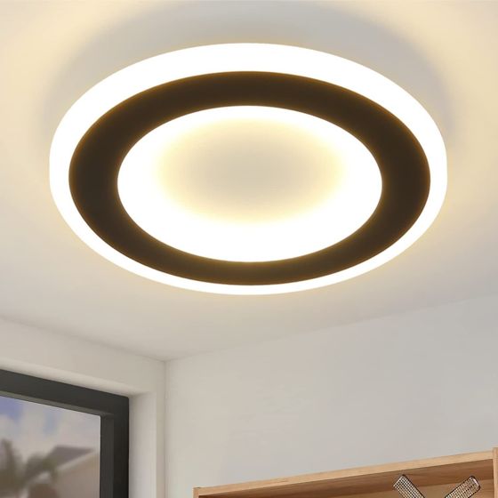 NETTLIFE LED loftlampe, 23W, sort rund, moderne varm hvid 24 cm soveværelseslampe til køkken, entre, stue