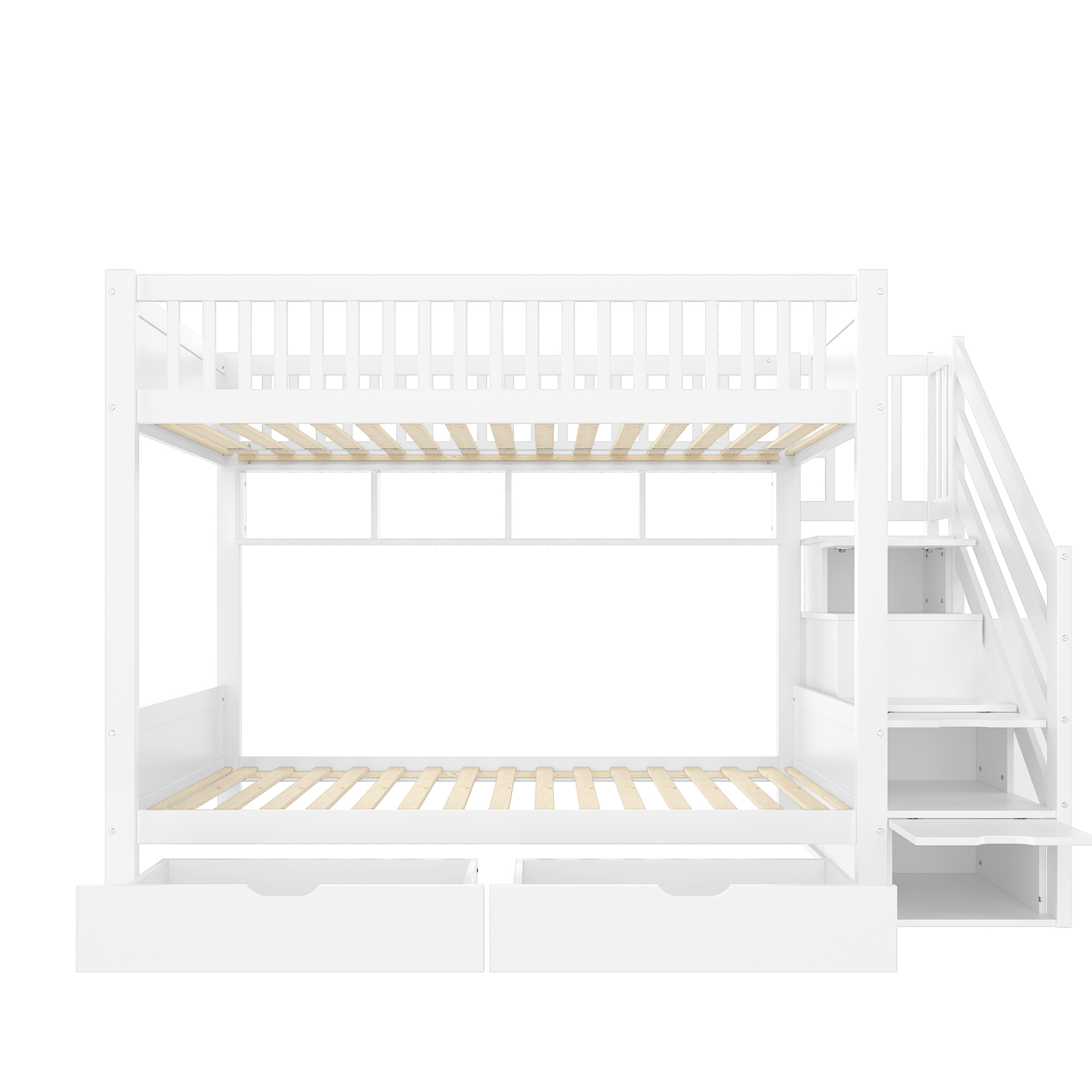 Køjeseng 90x200cm børneseng med skuffe, hylde, garderobe og opbevaringsrum, hvid, uden madras