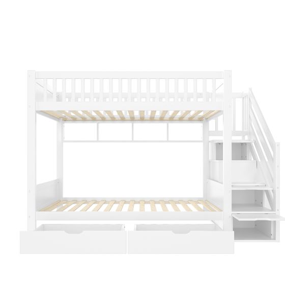 Køjeseng 90x200cm børneseng med skuffe, hylde, garderobe og opbevaringsrum, hvid, uden madras