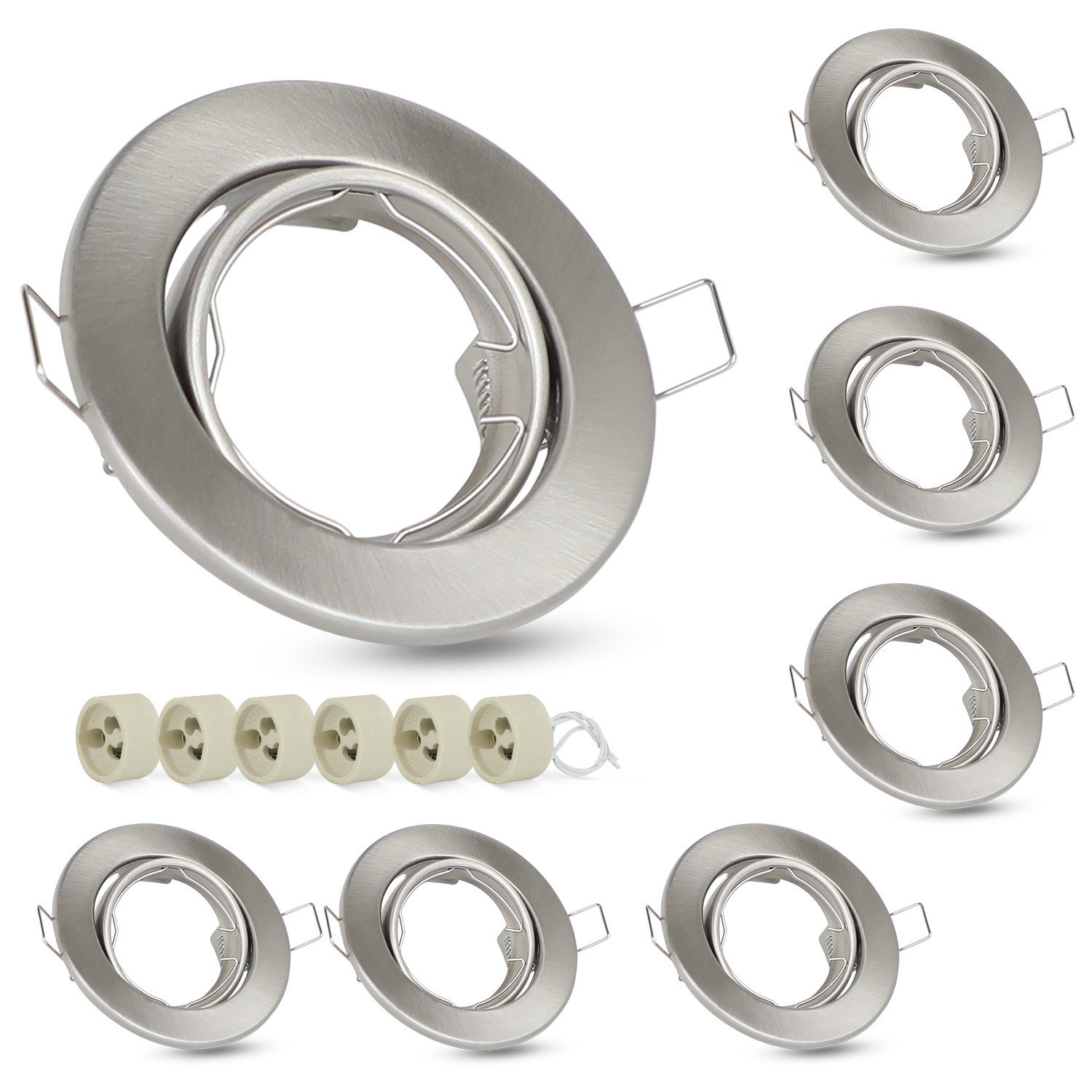 NETTLIFE - sæt med 6 indbyggede spotlights GU10-sokkel 230 V rammelampe 50 mm aluminium 30° justerbar spotlight til LED-halogenlamper