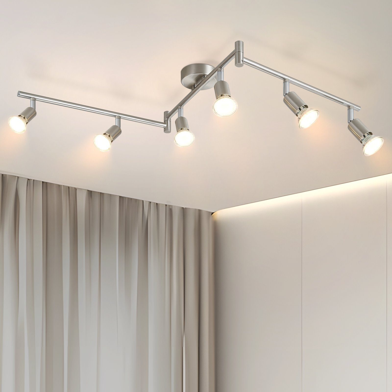 NETTLIFE 6 moderne loftslamper til stuen GU10 330° drejelig rustfrit stål til soveværelse indendørs (uden pære)