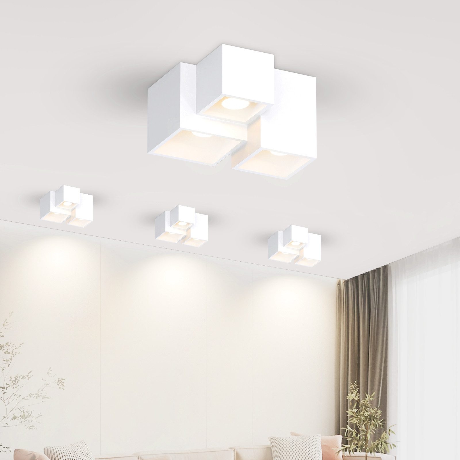 NETTLIFE hvid påbygningsspot GU10, firkantet påbygningsspot 40W gips, lille moderne loftslampe
