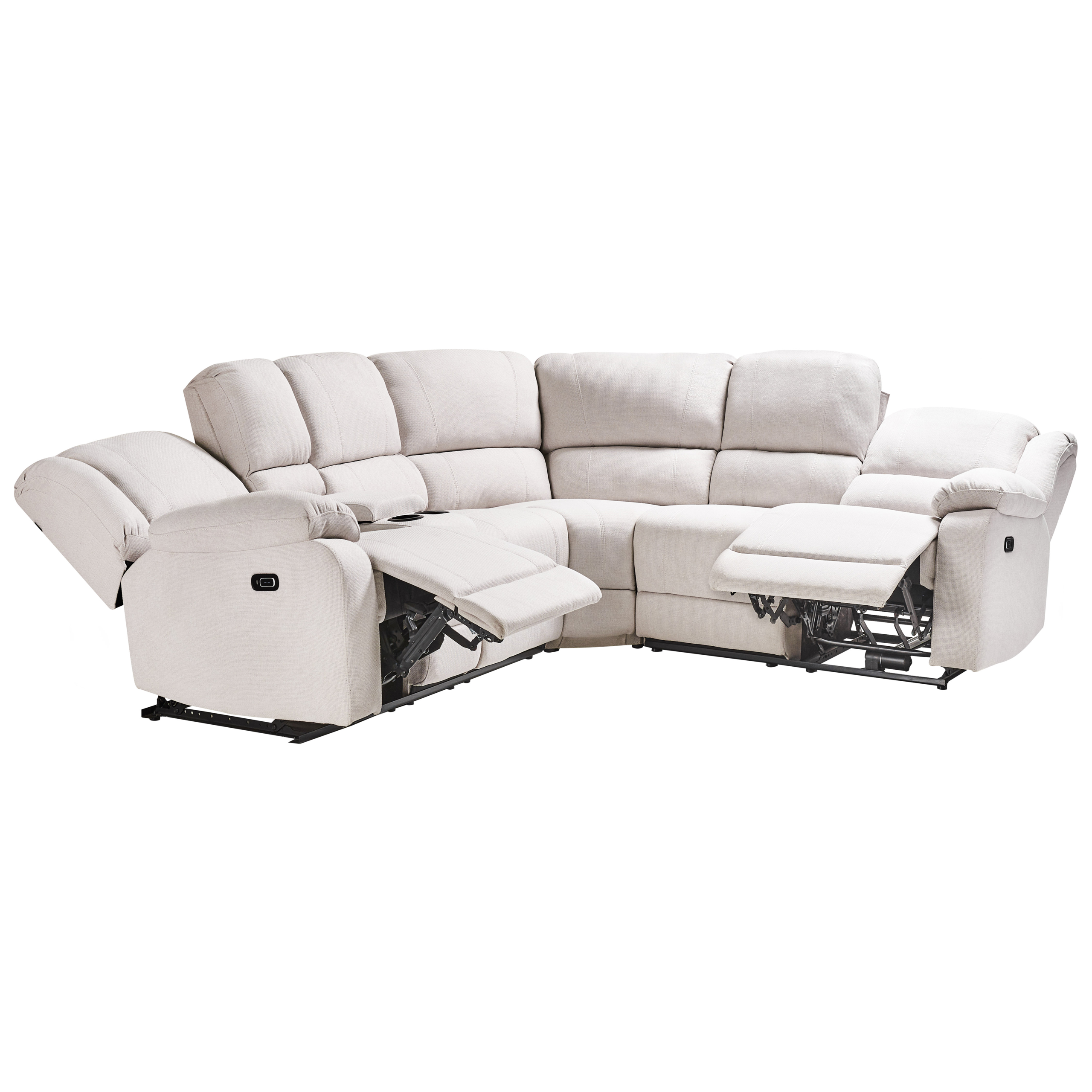 Manuel recliner hjørnesofa 5 personers ROKKE med USB-port Cremehvid Venstrevendt