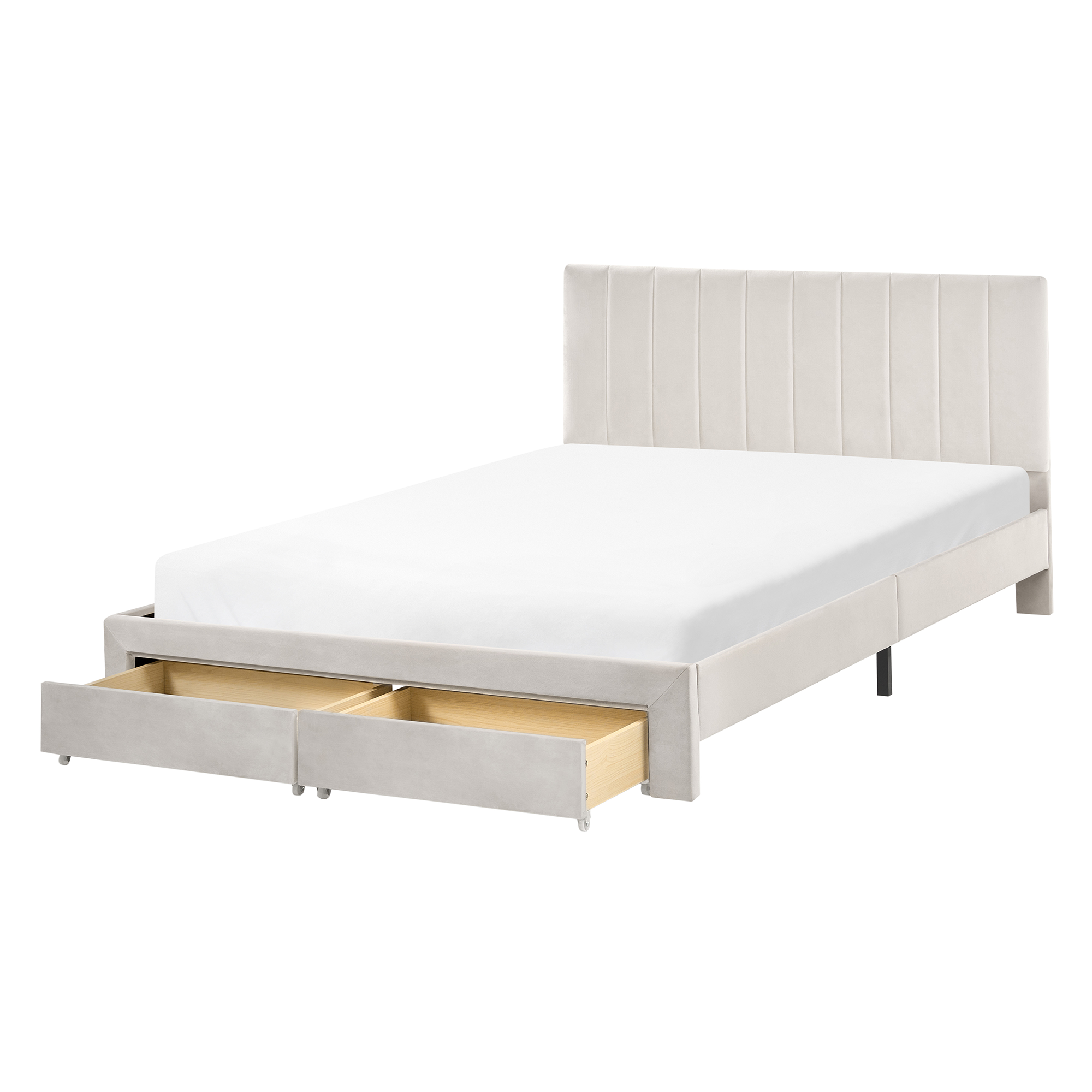 Seng med skuffer til opbevaring LONZAC Velour Cremehvid 140 x 200 cm