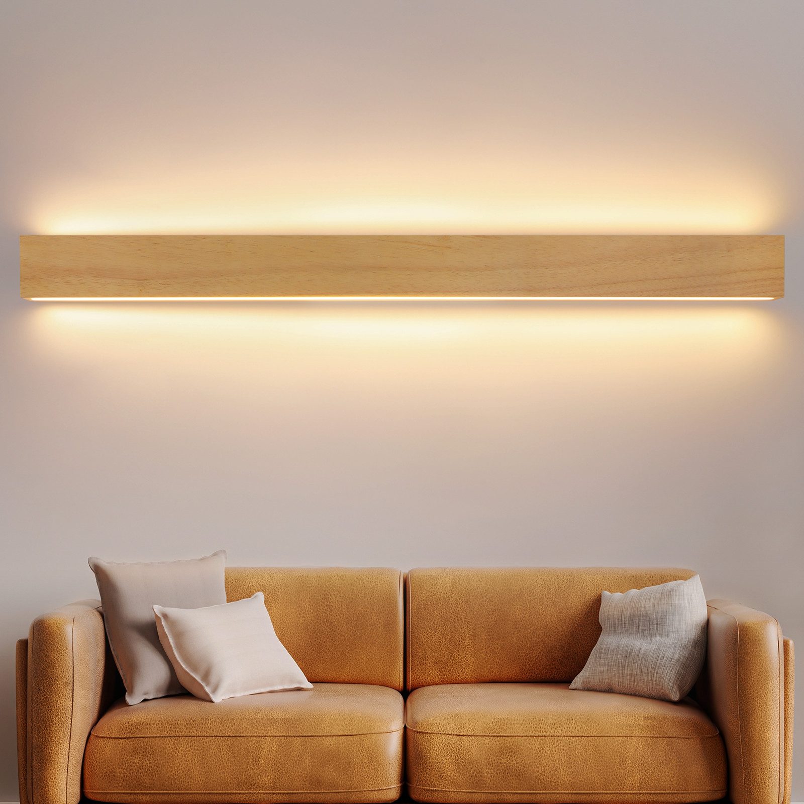 NETTLIFE LED-væglampe i træ til indendørs brug, 100 cm, 36 W, indirekte lys opad og nedad, 3000 K varm hvid