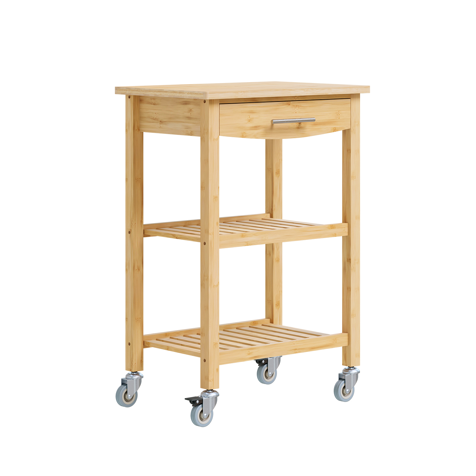 Køkkenvogn med skuffe og to hylder i naturlig bambus 58.0x36.0x86.0 cm FKW135-N
