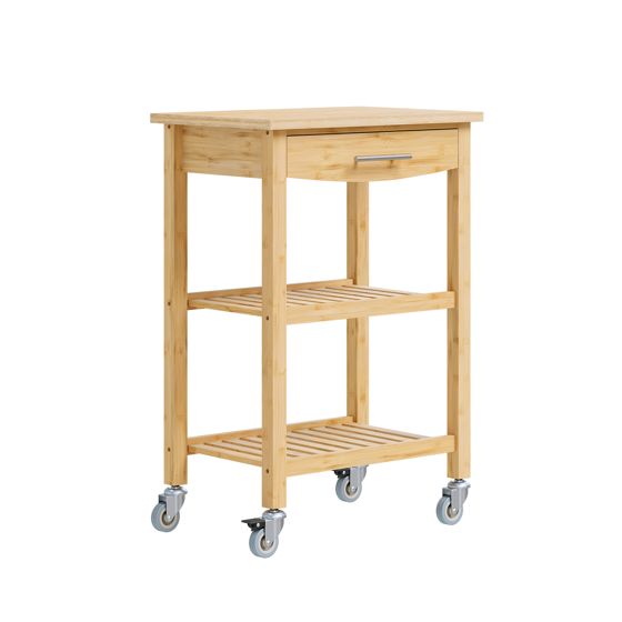 Køkkenvogn med skuffe og to hylder i naturlig bambus 58.0x36.0x86.0 cm FKW135-N