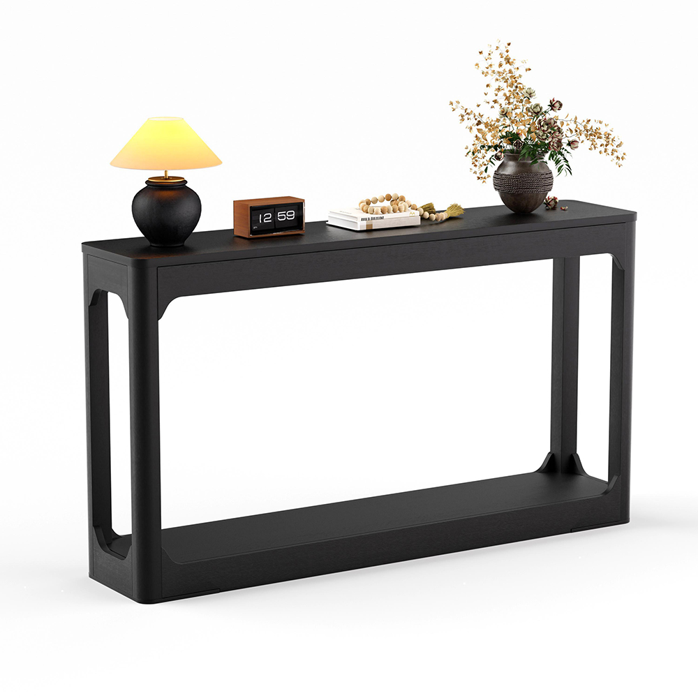 Sidebord 140 cm med to-etagers opbevaring, sort